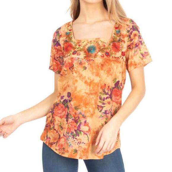 NWT Vintage Goa Square Neck Embroidered Floral Boho Top in Mango Women size Med​ - Picture 13 of 13